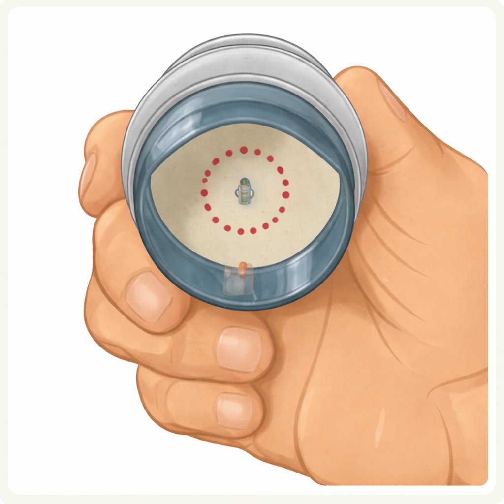 Applicator ready - bottom view showing needle
